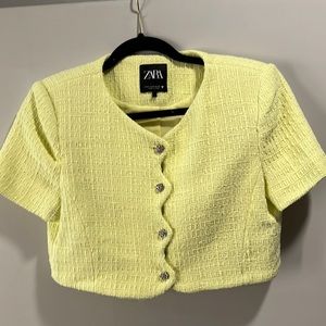 Zara Crop Jewel Button Texture Blazer